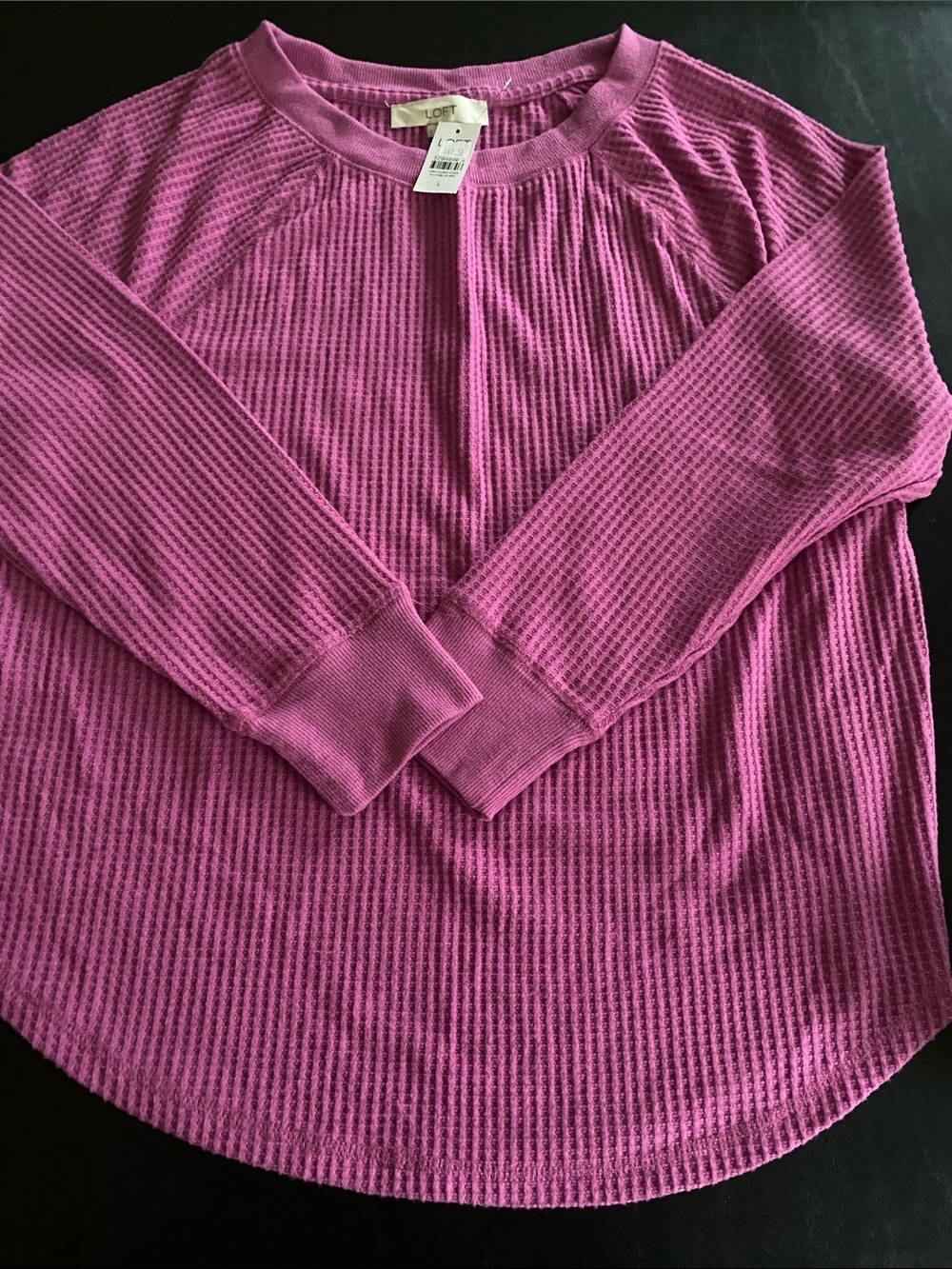 LOFT Magenta Waffle Knit Raglan Long Sleeve Top